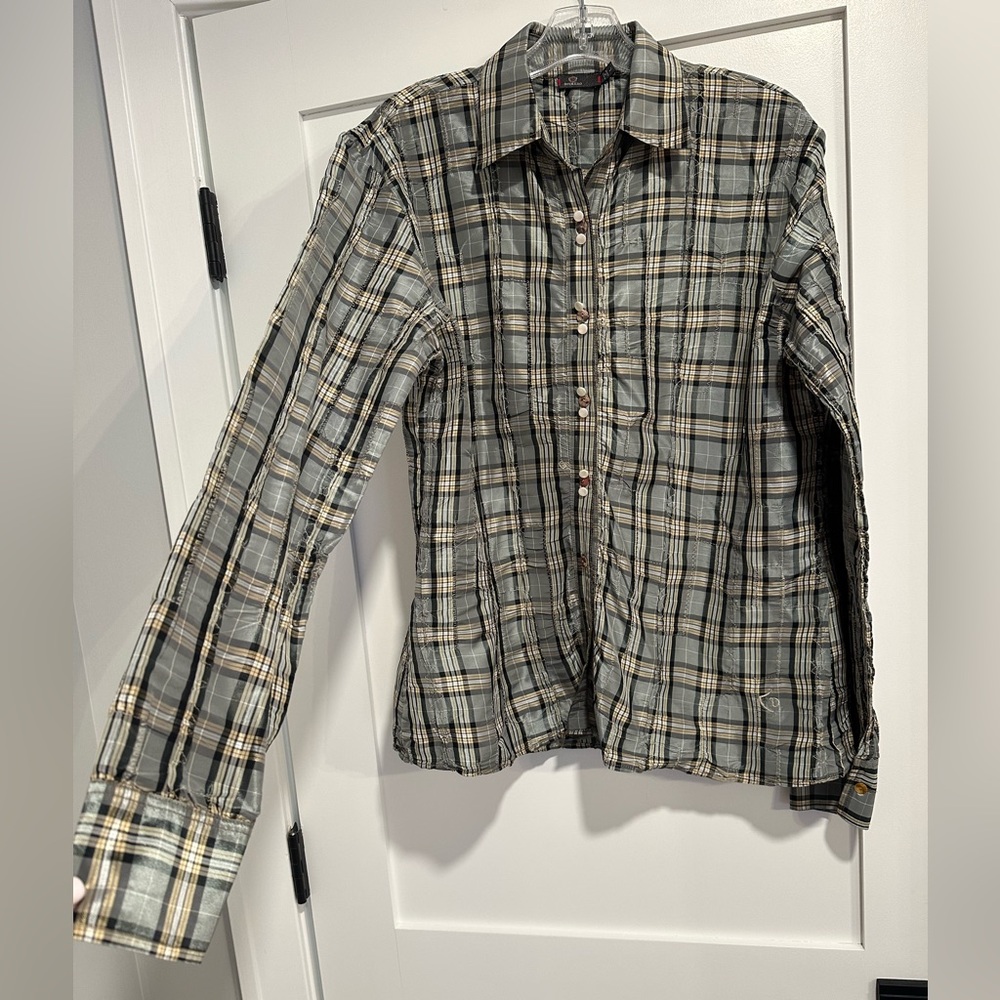 Dismero, Long Sleve Collared, Button Down, Plaid Top/Shirt, Size Large